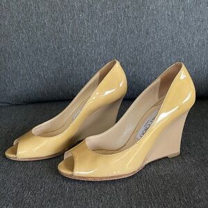 Jimmy Choo wedges patent leather peep toe 36/6 tan heels shoes